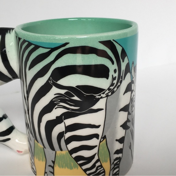 Zebra Mug Neck Handle Black White Green Ceramic Vintage 1988 Five and Dime Cup - Picture 15 of 15